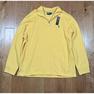 Polo‎ Ralph Lauren 1/4 Zip Pullover Sweater Yellow Cotton Collared Mens 2XL NWT